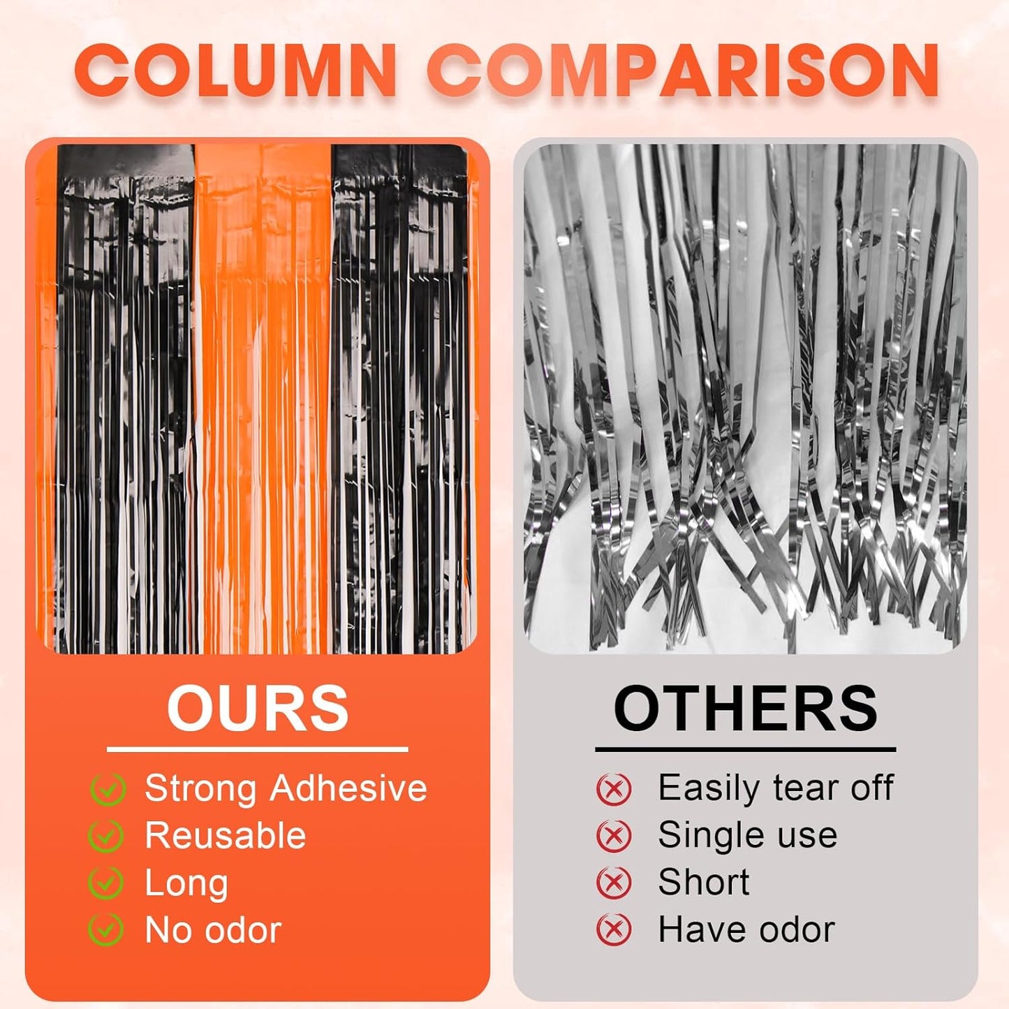 3 Pack 3.3x8.2 Feet Black and Orange Foil Fringe Backdrop Curtains, Tinsel Streamers Birthday Party Decorations, Fringe Backdrop for Graduation, Baby Shower, Gender Reveal, Disco Party