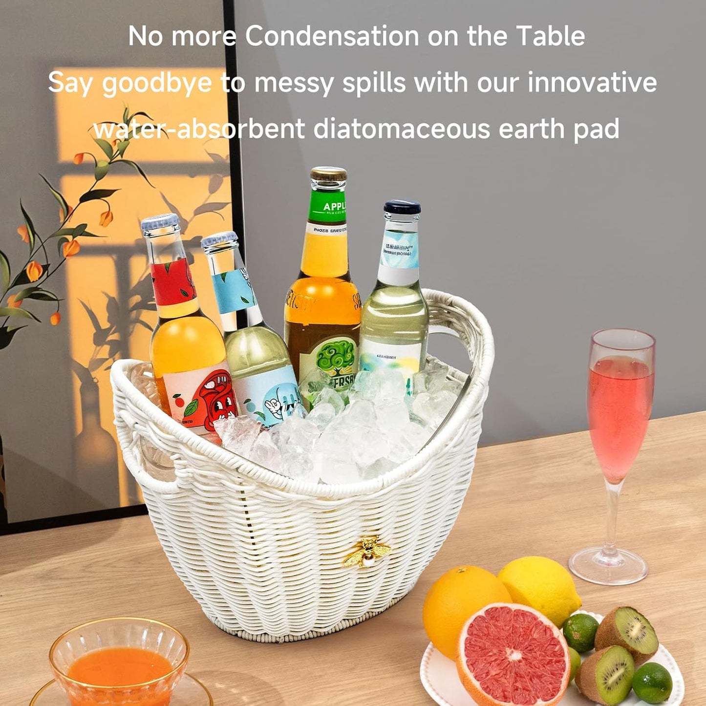 Lexenic Ice Bucket with Handle Hole, Woven and Acrylic Double Layer Basket Design, 4L Champagne Wine Ice Bucket for Cocktail Bar, Parties- Anti Frozen Hands Anti Water Leakage (Plastic-White)