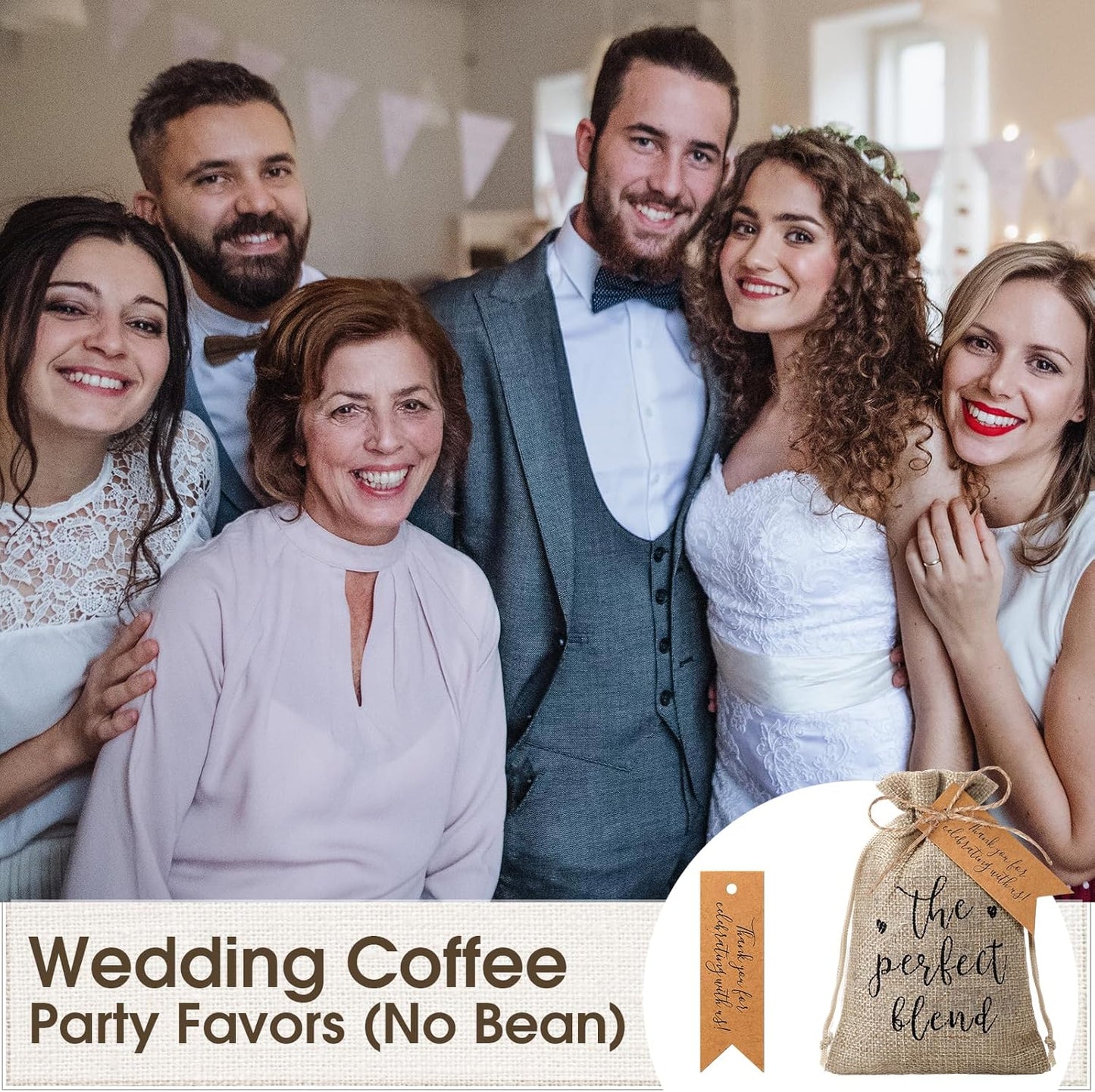 Fumete 50 Sets Wedding Coffee Party Favors for Guests the Perfect Blend Coffee Bean Bags Kraft Thank You Cards Organizer Reusable Burlap Bag and Twine Bridal Shower Souvenirs Gift, No Beans
