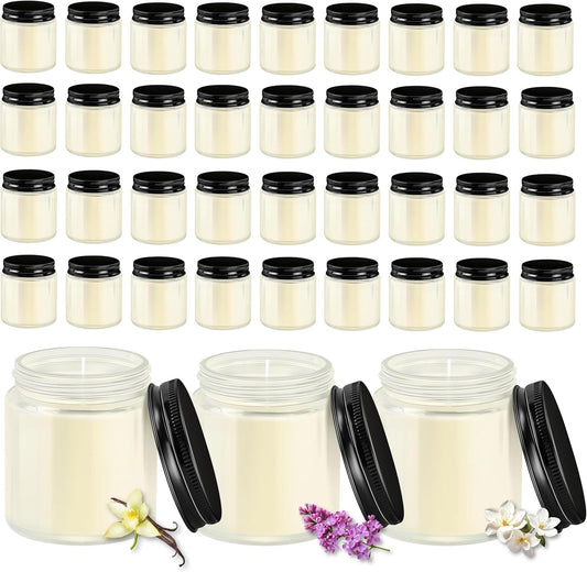 ACITHGL 36 Pcs 4oz Mini Mason Jar Candles Small Scented Candles Bulk Aromatherapy Ideal Souvenir Favors for Wedding Birthday Party (Vanilla, Lilac, Gardenia, Black)