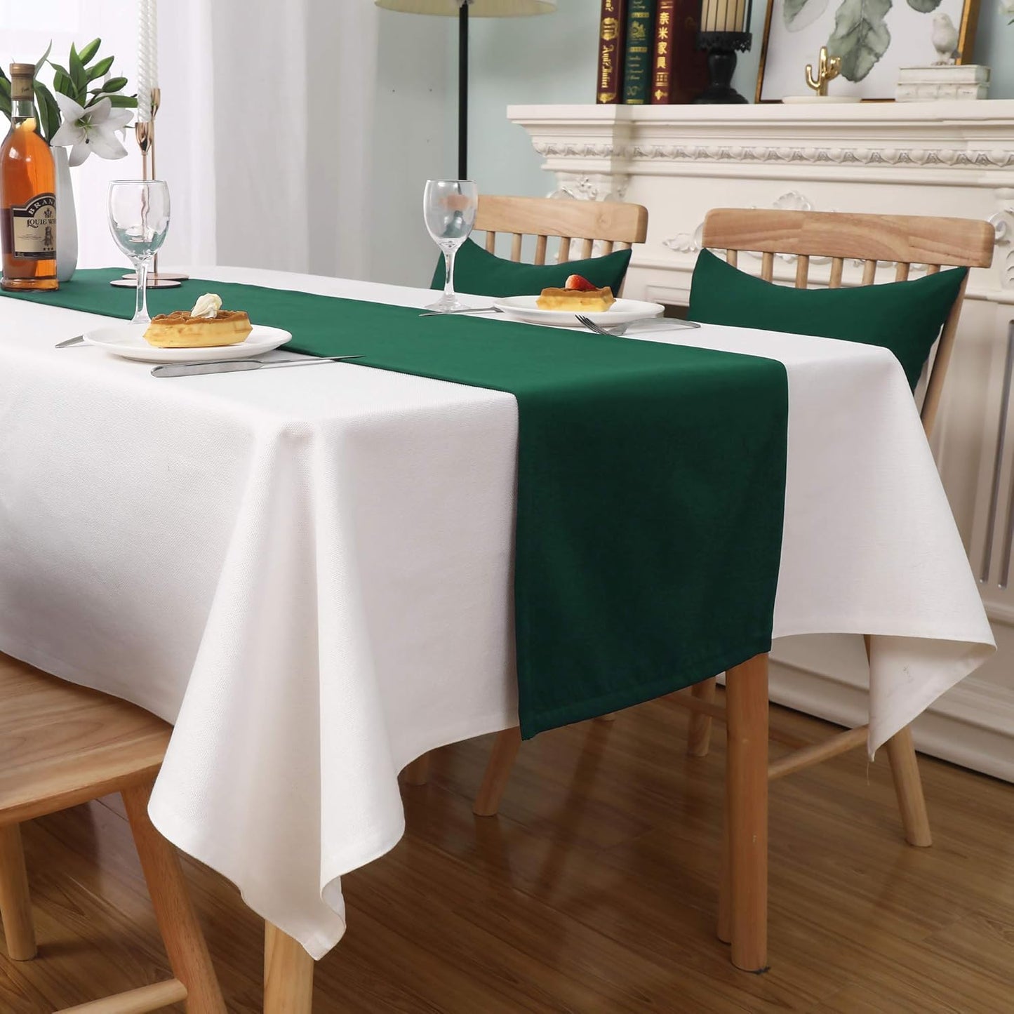 Dark Green Table Runner 14x72 Inch Solid Color Thick Polyester Decorative Cloth Handcrafted for Wedding Party Birthday Graduations Hotel Restaurant Banquet Catering Services Event Forest Green