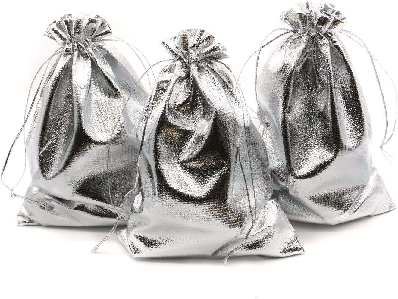 Drawstring Organza Jewelry Pouches (Silver, 3.54x4.72 Inch (Pack of 100))