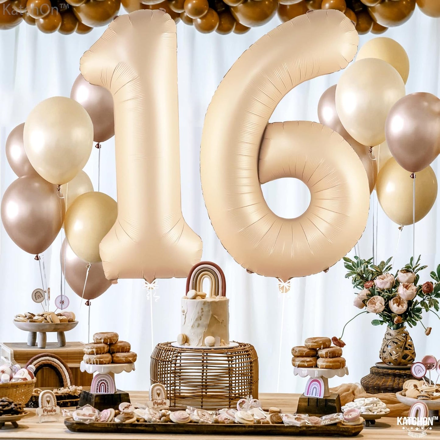 KatchOn, Giant Caramel 16 Balloon Numbers - 40 Inch | Sweet 16 Party Decorations | 16th Birthday Decorations for Party | Cream Number 16 Balloons | Sweet 16 Balloons, Sweet 16 Birthday Decorations