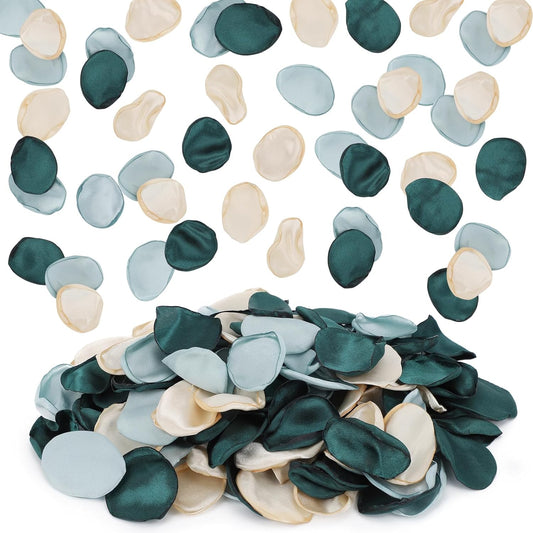 Suream Flower Girl Petals, 300 Pcs Rose Petals Decorations, Silk Flower Petals for Wedding, Fake Flower Petals for Bridal Showers, Wedding Decorations, Sweetheart Table Decor(Dark Green)