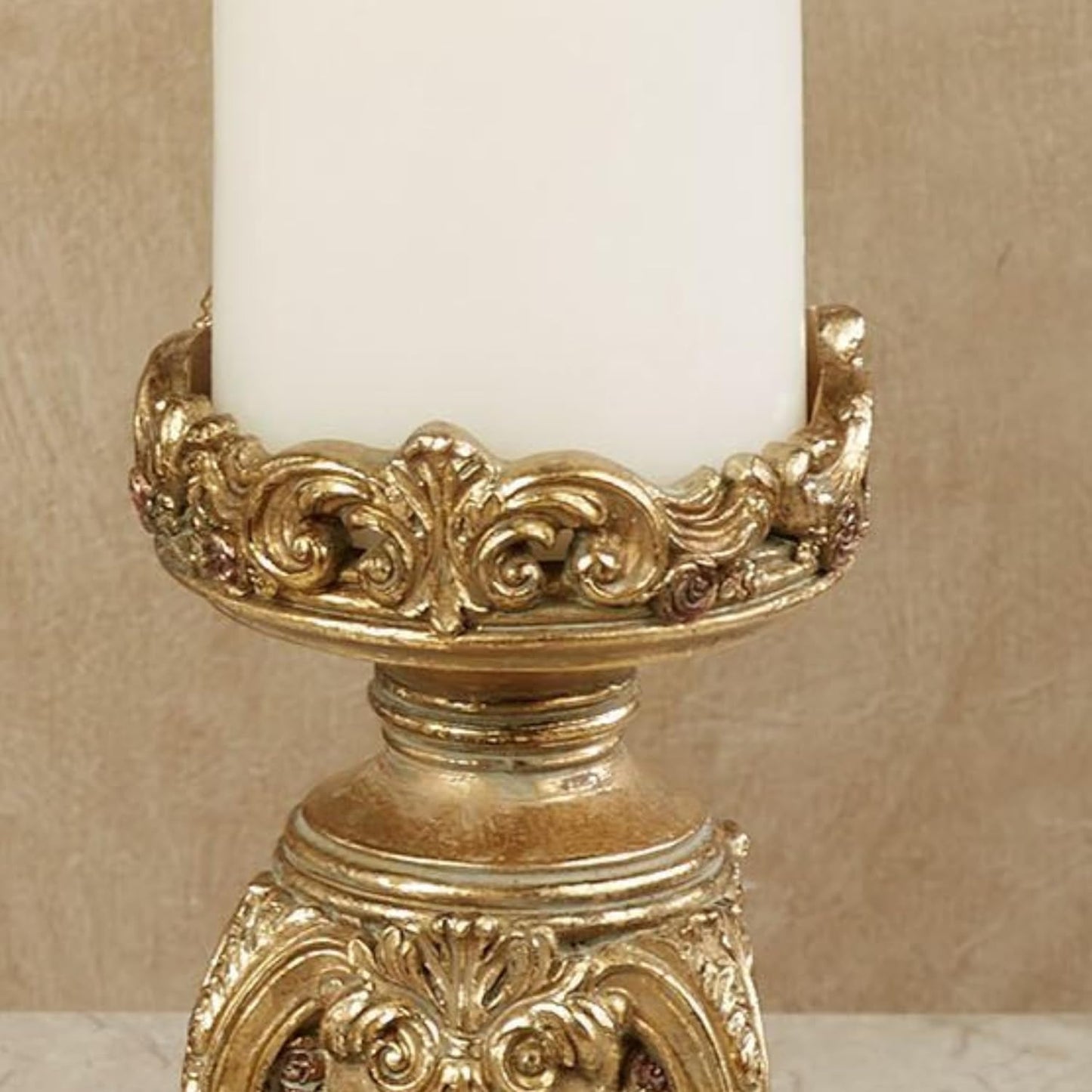 Touch of Class Angelique Ornate Candleholders Aged Gold Set of 3 - Victorian Style Table Candleholder for Dining Room, Mantel - Vintage Centerpiece Decor