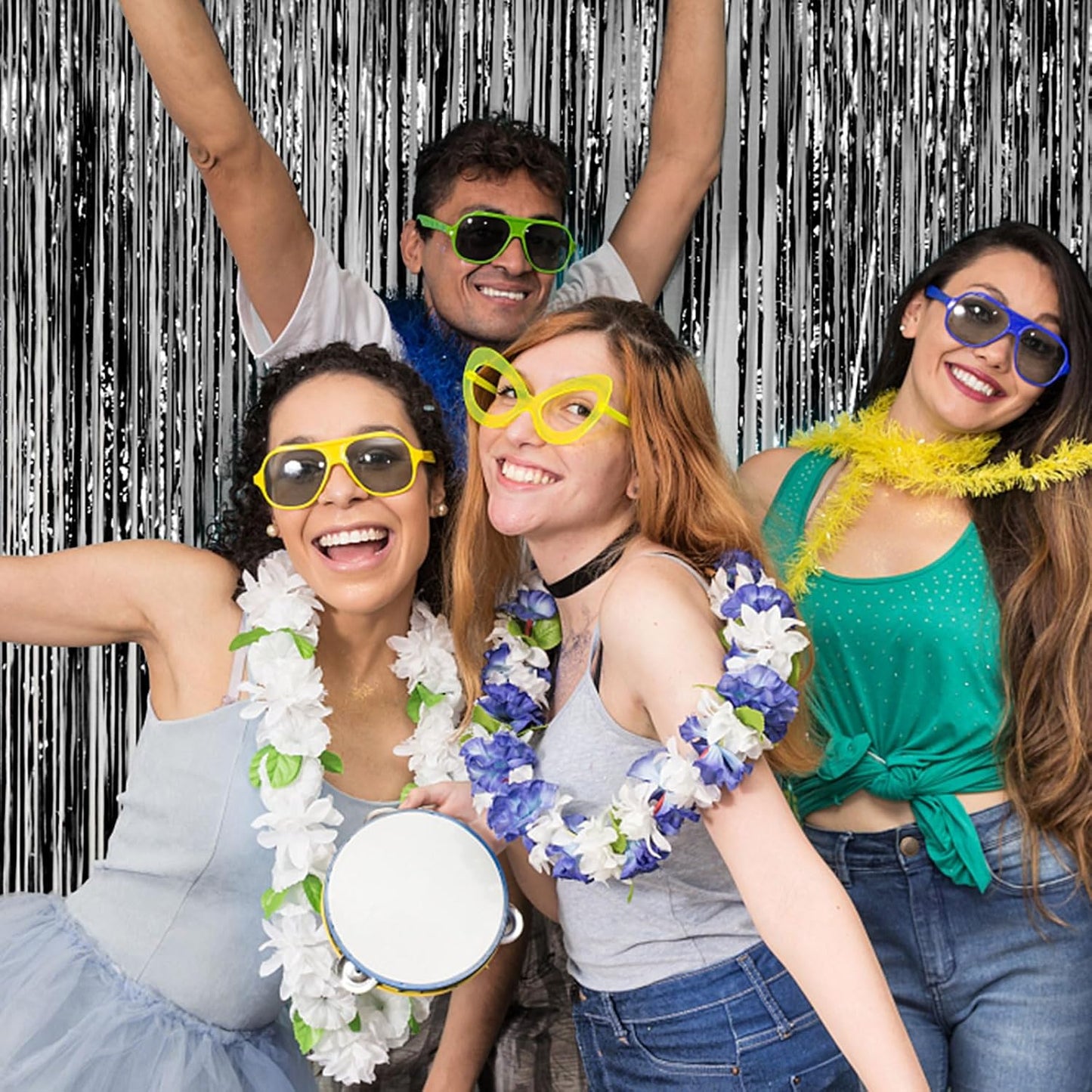 2 Pack Foil Curtain Backdrop Black Metallic Tinsel Foil Fringe Curtains Photo Booth Props for Birthday Wedding Engagement Baby Shower Bachelorette Christmas Holiday Celebration Party Decorations