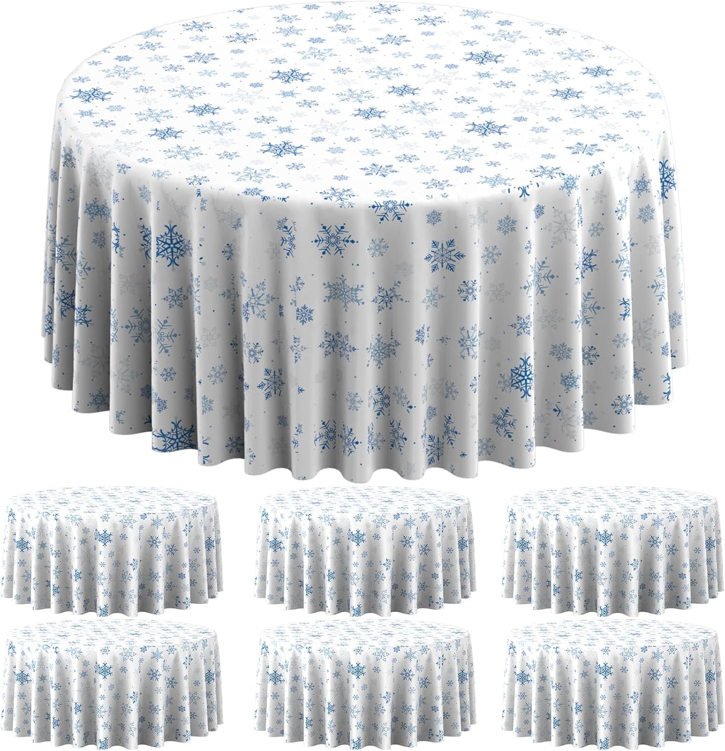 6 Pieces Christmas Snowflake Plastic Party Tablecloth Decorations,Disposable Blue Snowflake White Xmas Round Table Cover Backdrop for Winter Christmas Holiday Party Supplies,84 inch (Blue White)