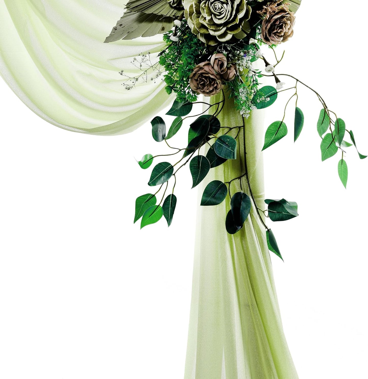VDS Pack of 4 Panel (30 Inch X 20 Feet) Wedding Arch Draping Fabric Sheer Chiffon Fabric Drapery for Wedding Ceremony Reception Swag Backdrop Canopy Chuppah ARBO Altars Decoration (Sage Green)