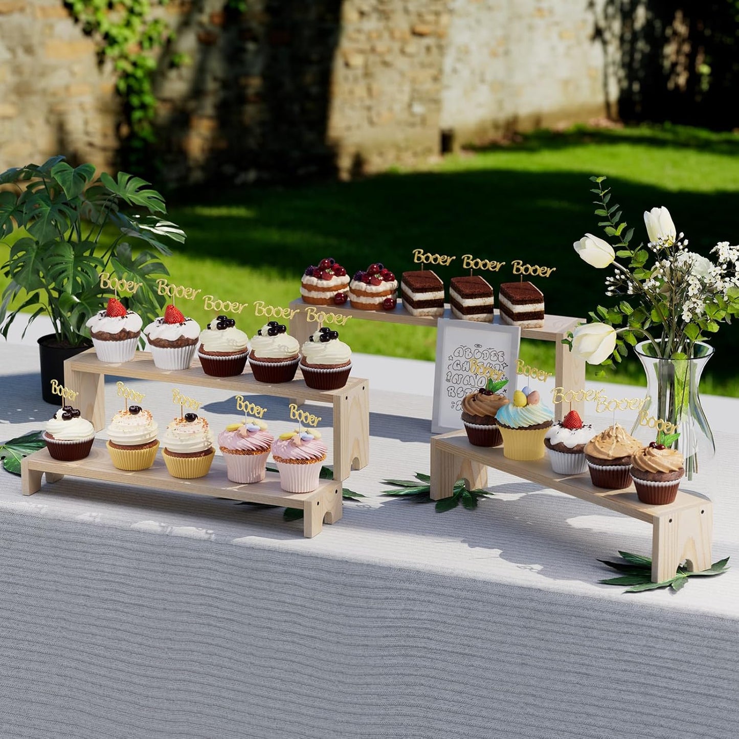 14 Inch Large Wooden Tiered Riser Display Stands, 2 Set Stackable Wooden Cupcake Stand Dessert Table Display Set,Tiered Shelf Organizer,Display Stands Shelf,Vendor Booth Display Items for Vendor Events（Natural Wood Color）