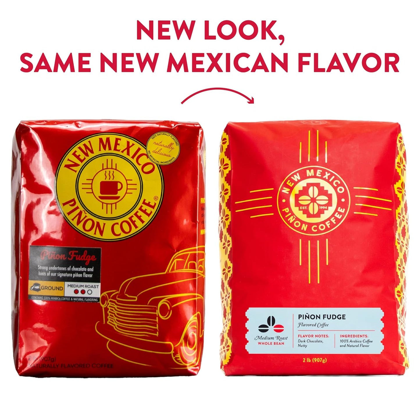 New Mexico Piñon Whole Bean Coffee Medium Roast 100% Brazilian Arabica Piñon Fudge - Naturally Chocolate Nutty & Smooth Flavored Coffee Beans - 2 Lb Bag