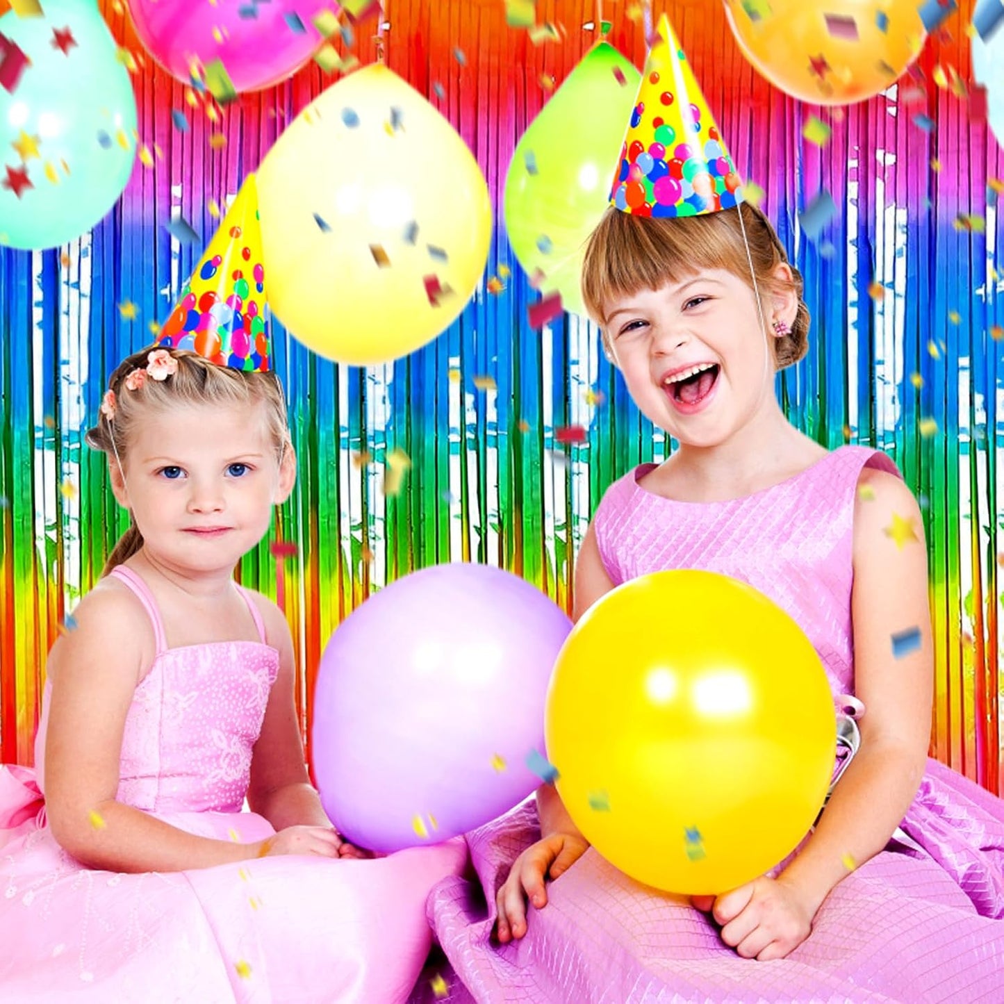 3 Pack Rainbow Foil Fringe Curtain Backdrop, 3.28Ft x 8.2Ft Metallic Tinsel Foil Fringe Streamer Curtains for Photo Booth, Mother's Day, Easter, Birthday, Wedding Party Decorations