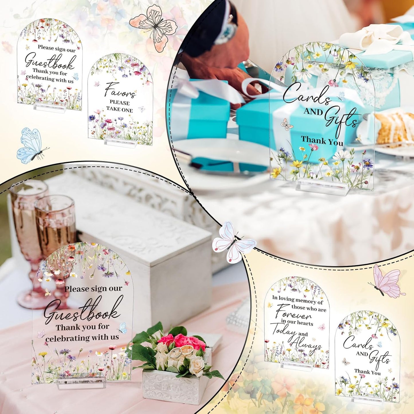 4 Pcs Flower Acrylic Wedding Signs for Ceremony and Reception Guest Book Wedding Cards and Gifts Sign Please Take One Couple Loving Memory table Decor(Flower)