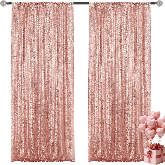 Rose Gold Sequin Backdrop Curtain 2 Pieces 2FTx8FT Glitter Photography Backdrop for Party Wedding Birthday Christmas Decorations