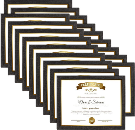 PETAFLOP Bulk 8.5 x 11 Picture Frame Set of 18, Rustic Black Document Certificate Frames for Wall Tabletop Vertically and Horizontally