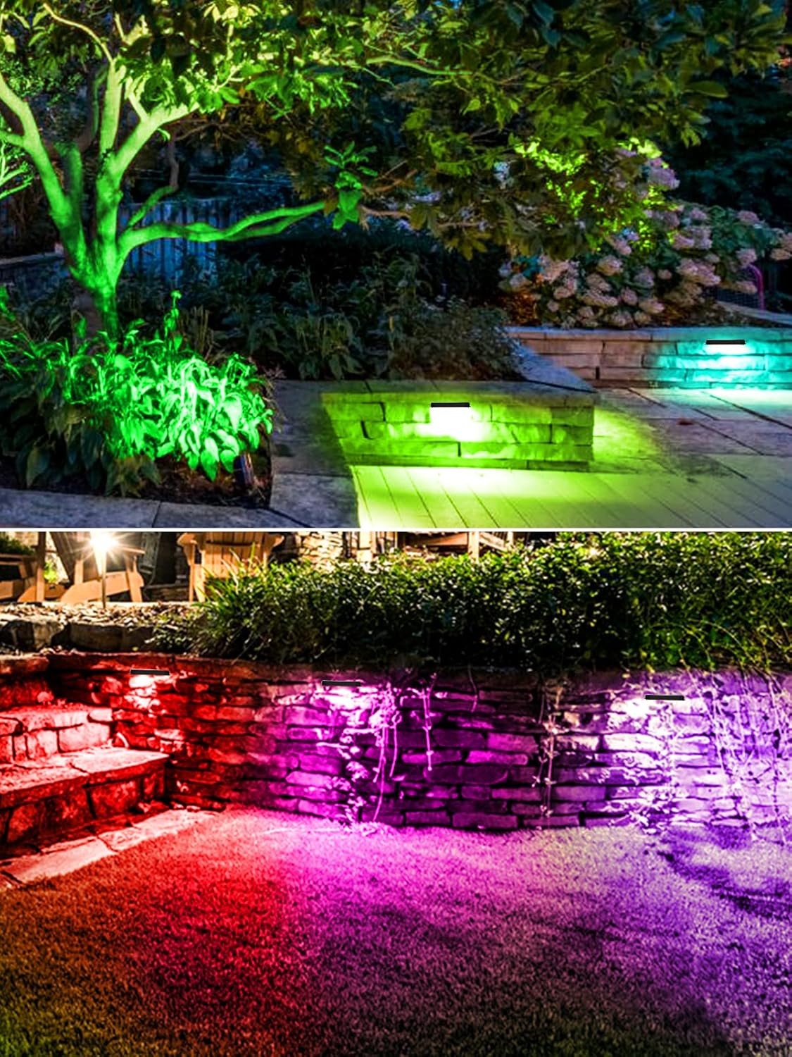 5W RGB Retaining Wall Lights 7 inch LED Hardscape Lighting Color Changing Low Voltage Landscape Paver Lights 12V 24V Step Lights Outdoor IP66 Waterproof Stair Lighting (2 Pack+Connectors)