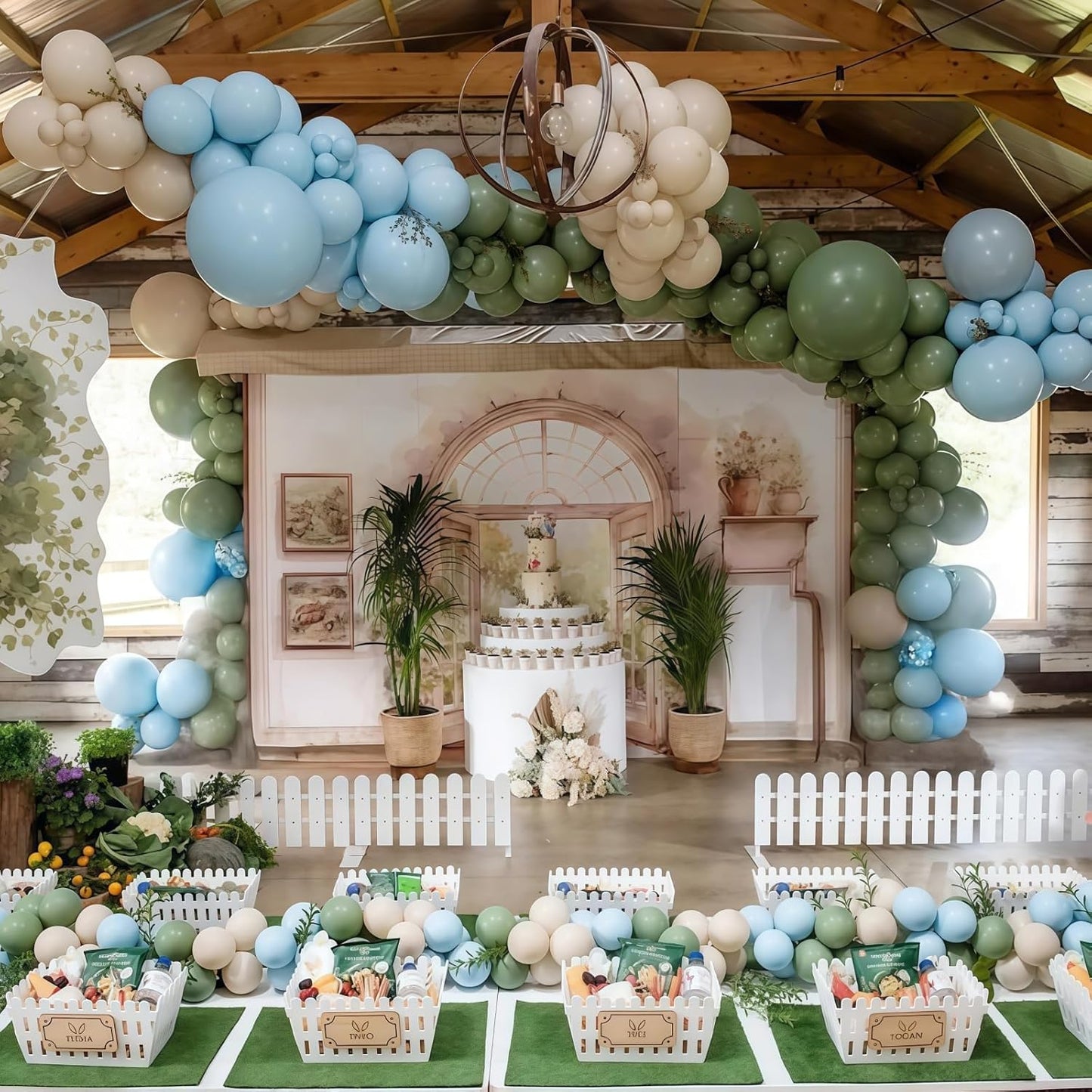 Sage Green and Blue Balloons, 35PCS Olive Green Dusty Blue Beige Cream Latex Balloon, Baby Boy Shower Balloons for Kids Rabbit Theme Baby Shower Birthday Boho Bridal Wedding Party Decorations Supplies