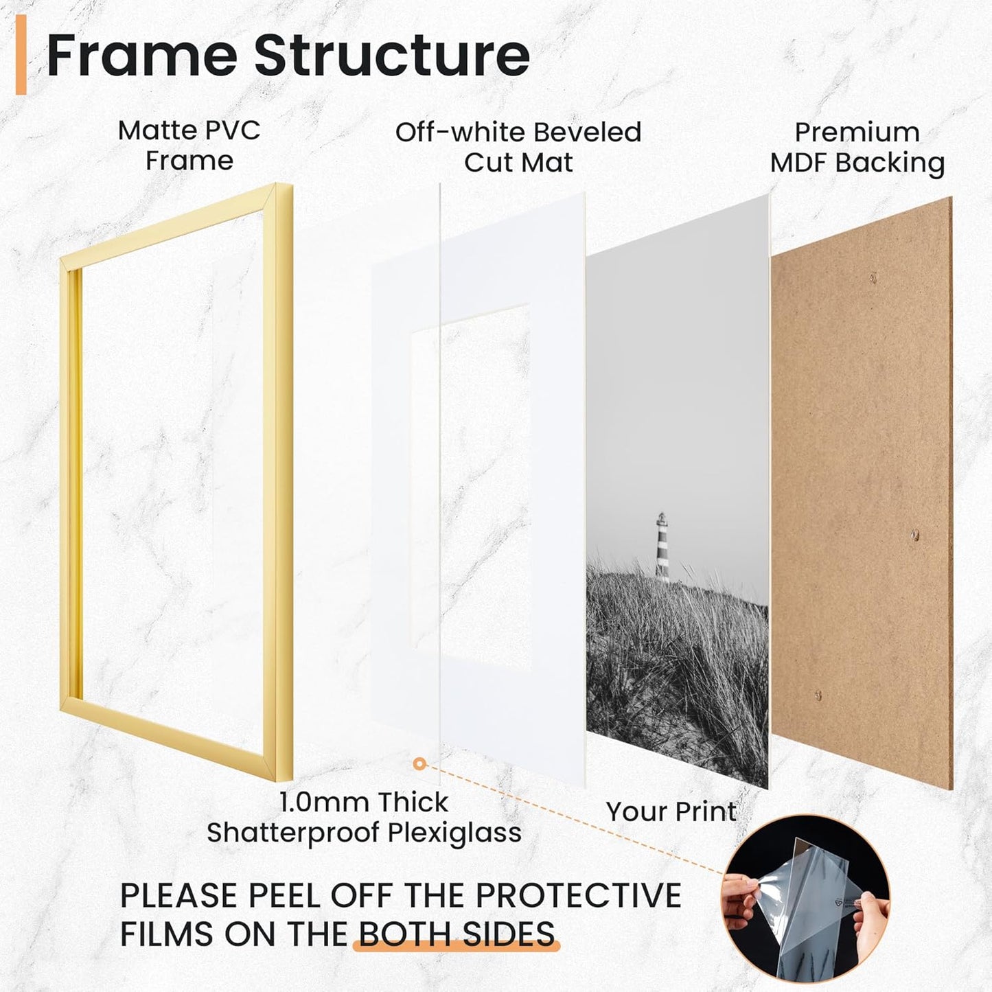 12x16 inch Picture Frame, 12x16 Photo Frames with 8.5x11 Removable Mat - High Definition Plexiglass - Vertical and Horizontal Display - Wall Hanging Frame - Gold, 3 Pack