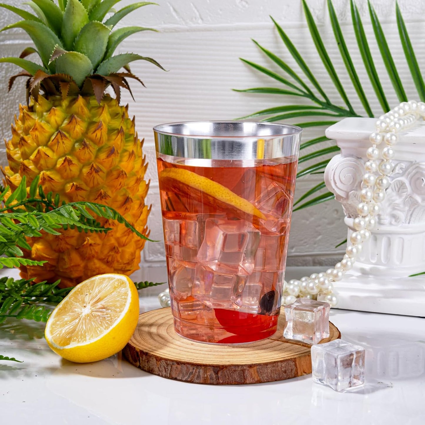 I00000 200 Pack 12 oz Silver Plastic Cups, Silver Rimmed Disposable Cups, Plastic Party Wine Glasses Cocktail Glasses Heavy Duty Cups with Silver Rim, 12 Ounce Tumblers For Party