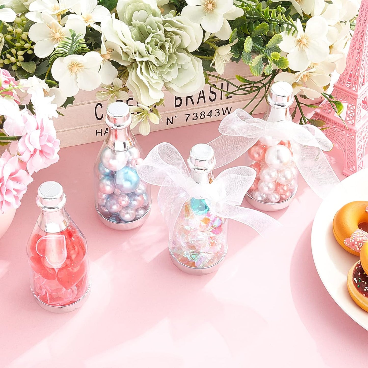 Cunhill 54 Pieces Champagne Candy Bottles Bridal Shower Favors Mini Baby Bottle for Baby Shower Bulk Small Plastic Wine Alcohol Containers for Wedding Birthday Party(Silver)