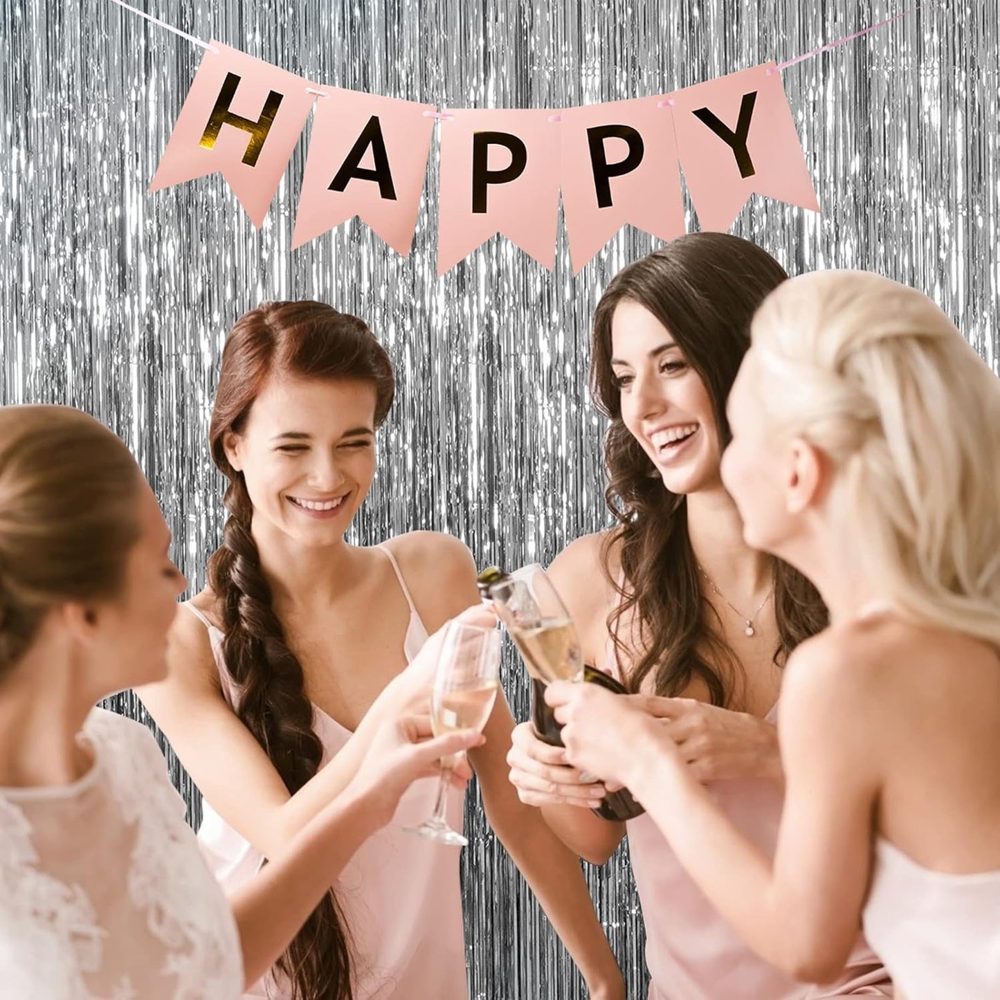 5 Pack Silver Backdrop Curtain Party Decorations Foil Fringe Backdrop Silver Tinsel Streamers Birthday Bachelorette New Year Christmas Wedding Baby Shower Disco Party Decorations