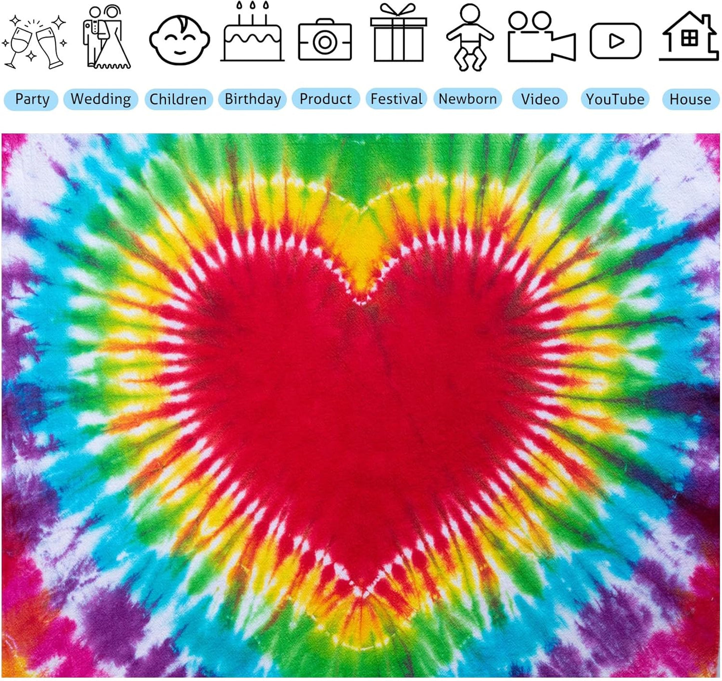 Hippie Backdrop 6x4ft 60s 70s Backgrounds Tie Dye Theme Party Decorations Hippie Supplies Photo Booth Props