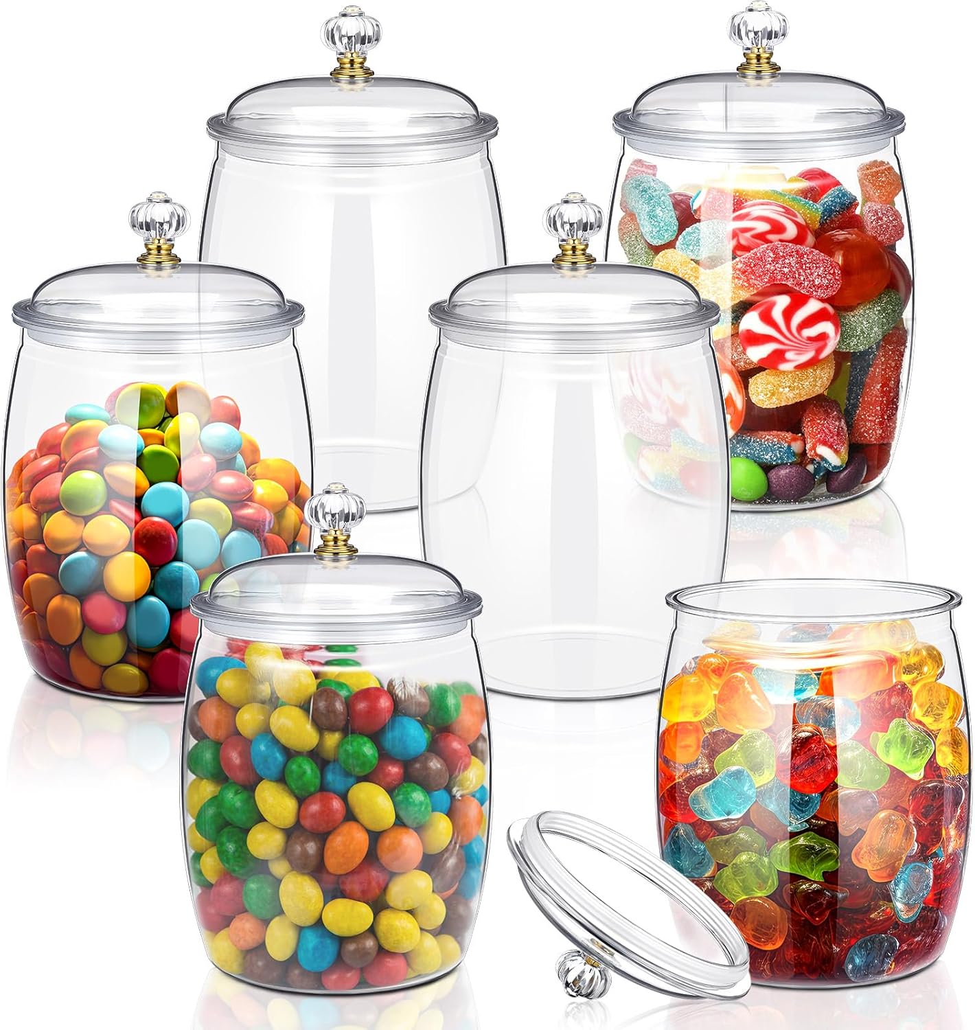 Nuogo 6 Pcs Plastic Candy and Cookie Jar with Lids Decorative Apothecary Jars Candy Buffet Containers Clear Airtight Food Storage Canister Home Decoration(64 oz,Classic)