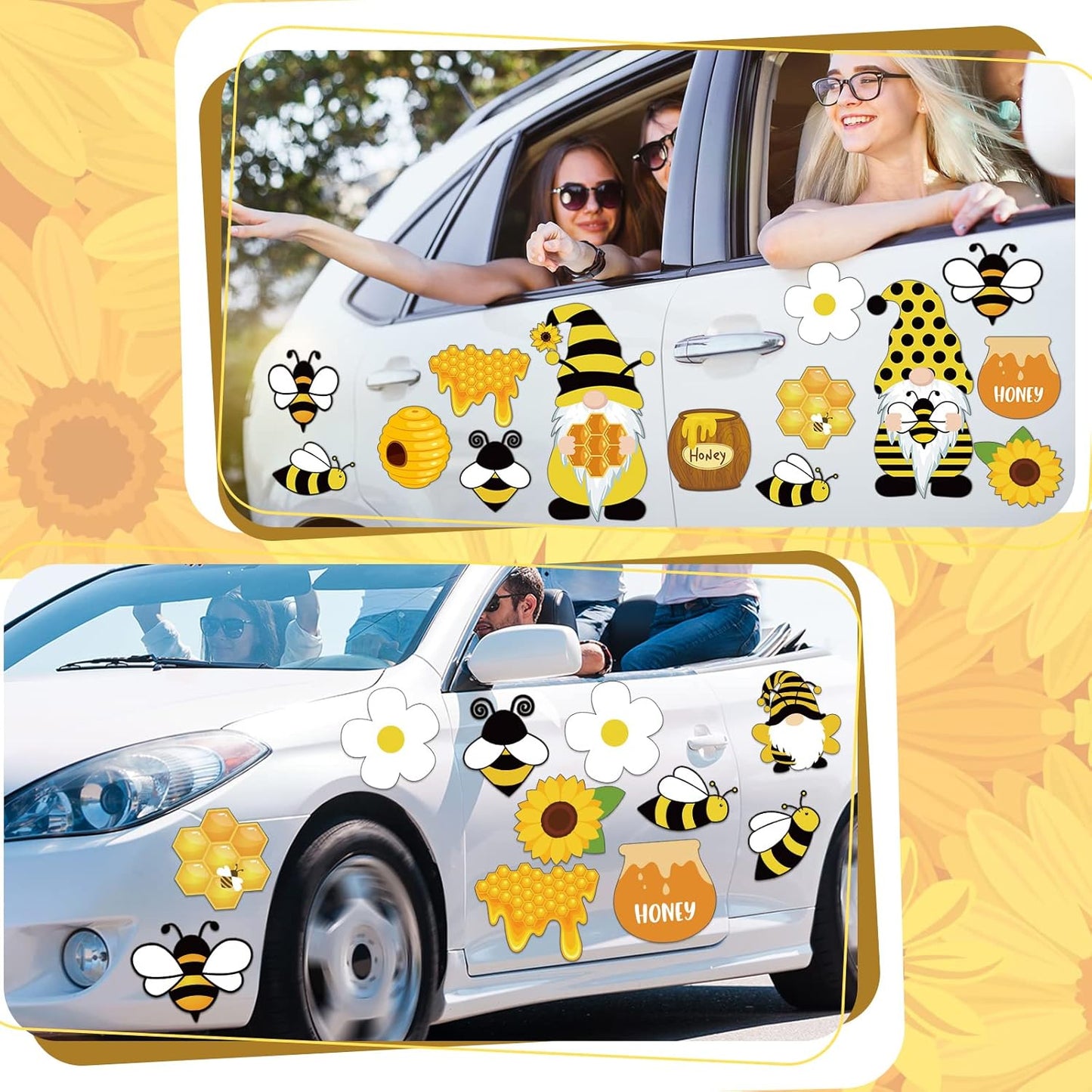 Xuhal 25 Pcs Bee Decor Refrigerator Magnets Happy Bee Gnome Sunflower Magnetic Stickers Car Magnets Fridge Garage Decor Party Supplies for Cars Office Whiteboard Mailbox