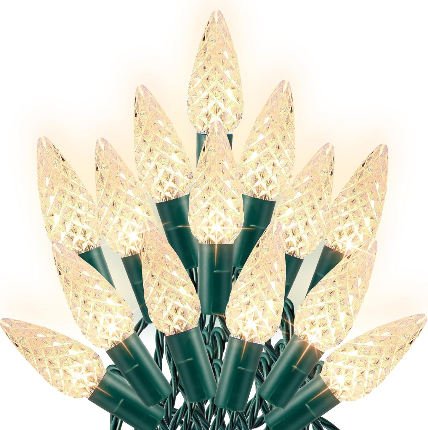 Dazzle Bright C6 Christmas String Lights, 100 LED 33 FT Outdoor Christmas Lights Waterproof Connectable, 8 Modes Lights for Indoor Outdoor Home Garden Yard Xmas Tree Decorations (Warm White)