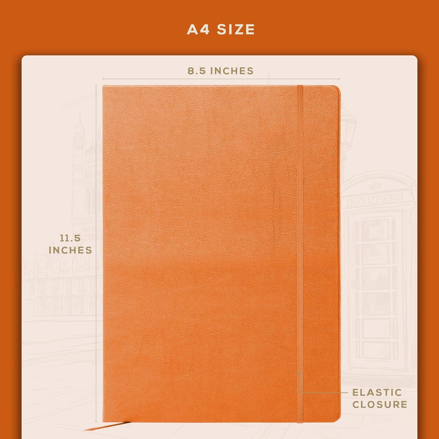 Beechmore Books A4 Sketchbook – 8.5x11 Premium Vegan Leather Bound Large Sketch Book Hardcover with 156 Thick 160gsm Perforated Ivory Pages, Blank Sketch Pad, Gift Boxed, Back Pocket, Ribbon Bookmark