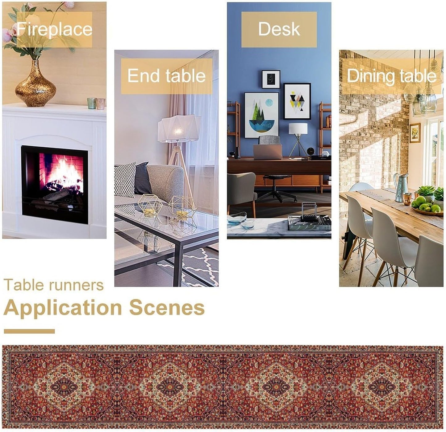 Boho Floral Vintage Table Runner, Paisley Retro Red Flower Rustic Country Farmhouse Abstract Pattern for Home Kitchen Table Decor Dining Coffee Room Party Decor 13x72in