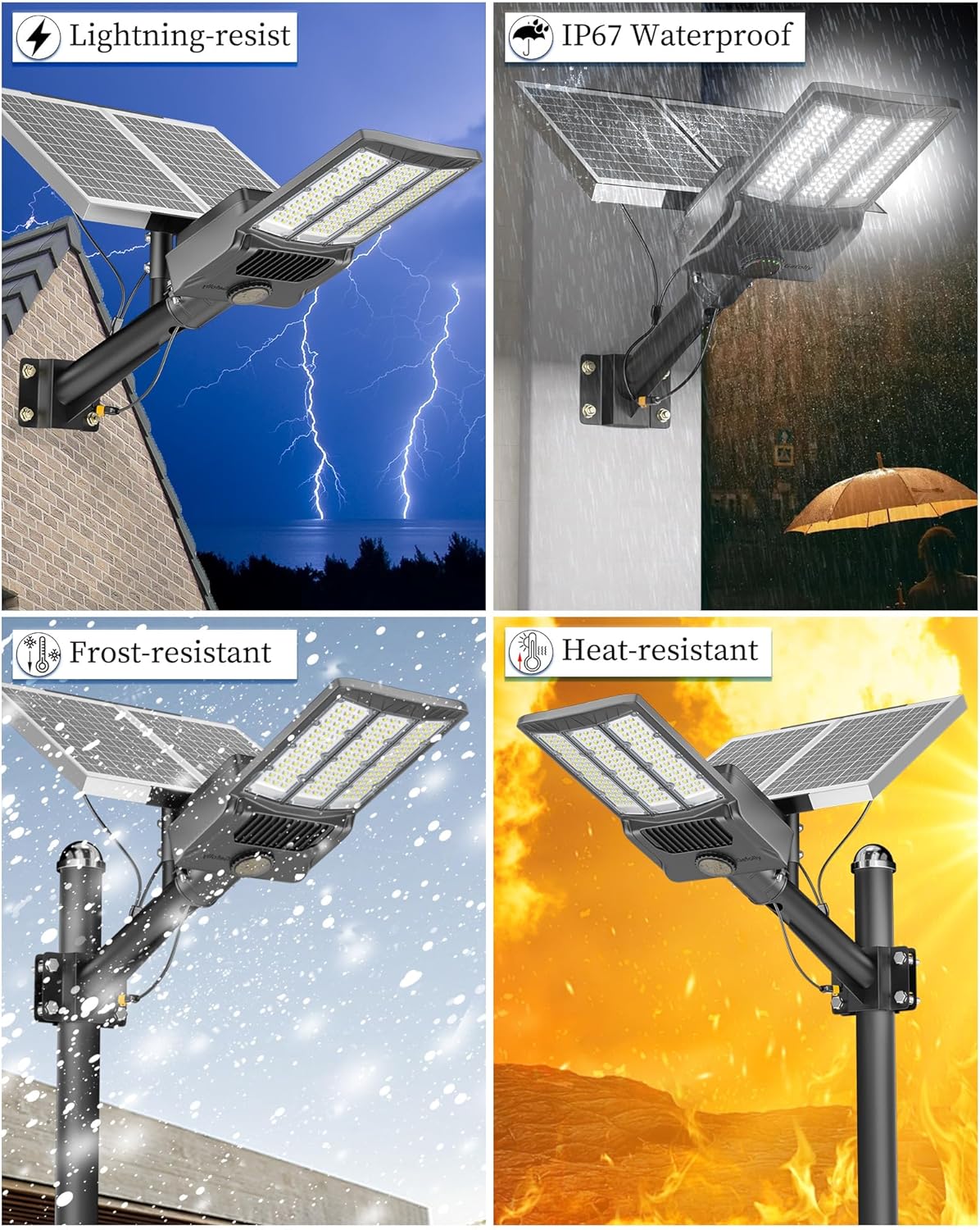 Gefolly SL-9800W Solar Street Light Outdoor 650000LM Wide Angle Commercial Parking Lot Lights Dusk to Dawn 6500K Flood Security Light IP67 Lamp for Basketball Court, Yard, Road