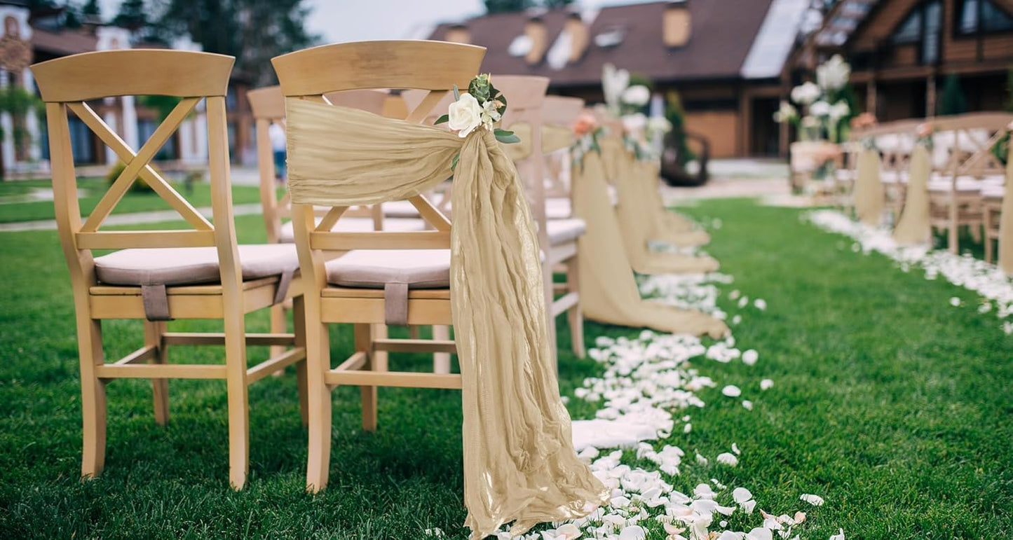 50 PCS Cheesecloth Chair Sashes, Bows Designed ChairSashes, 15.7x108 inch Chair Sashes for Aisle Decorations Universal Chairs Cover Decoration for Wedding Reception Party Banquet (Beige)