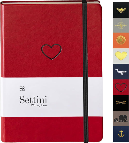 SETTINI Lined Journal, Ideal for Journaling - A5 Vegan Leather Notebook, 192 Archival-Quality Pages, QuillEase Bleed-Free Paper, Inner Pocket & Bookmark - Love Journal for Women, Red Heart