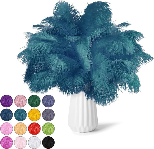 NEWONG 30pcs Blue-Green Ostrich Feathers Natural Bulk 9-12inch(23-30cm) Vase Craft Wedding Home Party Centerpieces Christmas Day Decoration