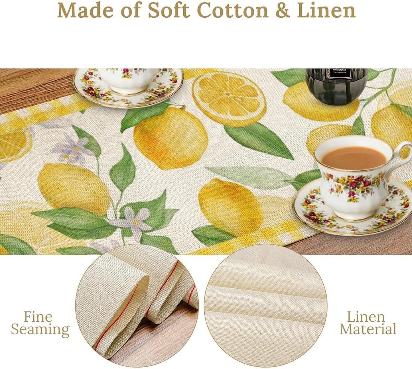 Lemon Table Runner,Yellow White Buffalo Plaid Summer Table Runner for Kitchen Dining Table Home Party Decoration 13x36 Inch