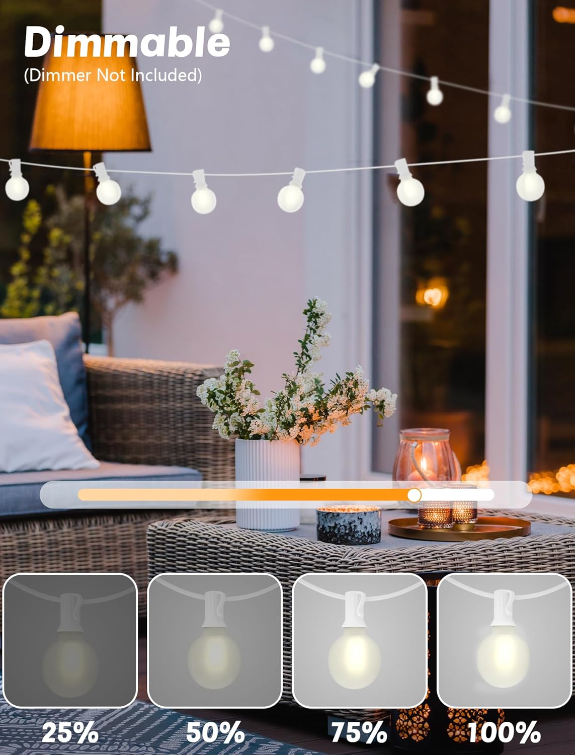 SUNSGNE White String Lights Outdoor, 50FT White Outdoor Lights with 52 G40 LED Frosted Shatterproof Bulbs(2 Spare) for Balcony Patio Tent Backyard Bistro Cafe Christmas Decor