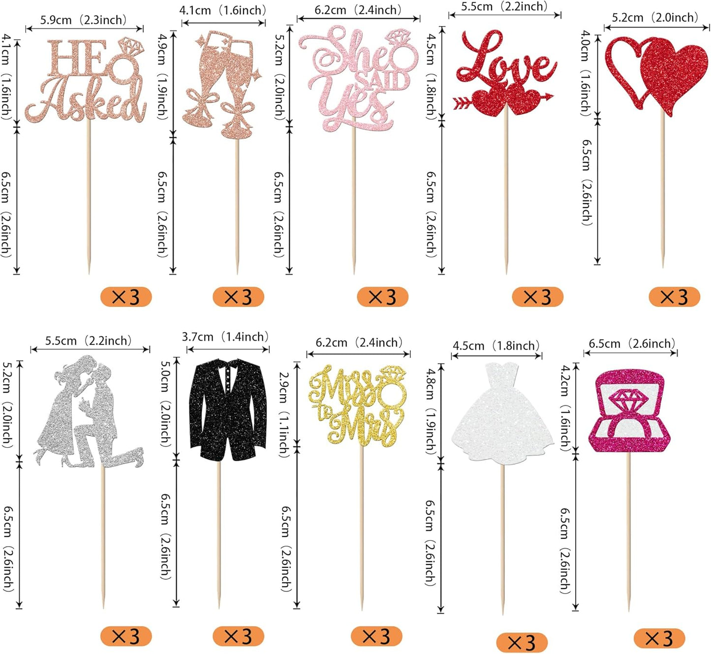 30 Pack Bride to be Cupcake Toppers Glitter Diamond Ring Love I Do Cupcake Picks Miss to Mrs He Asked She Said Yes Bridal Shower Wedding Engagement Bachelorette Cake Decorations Party Colorful