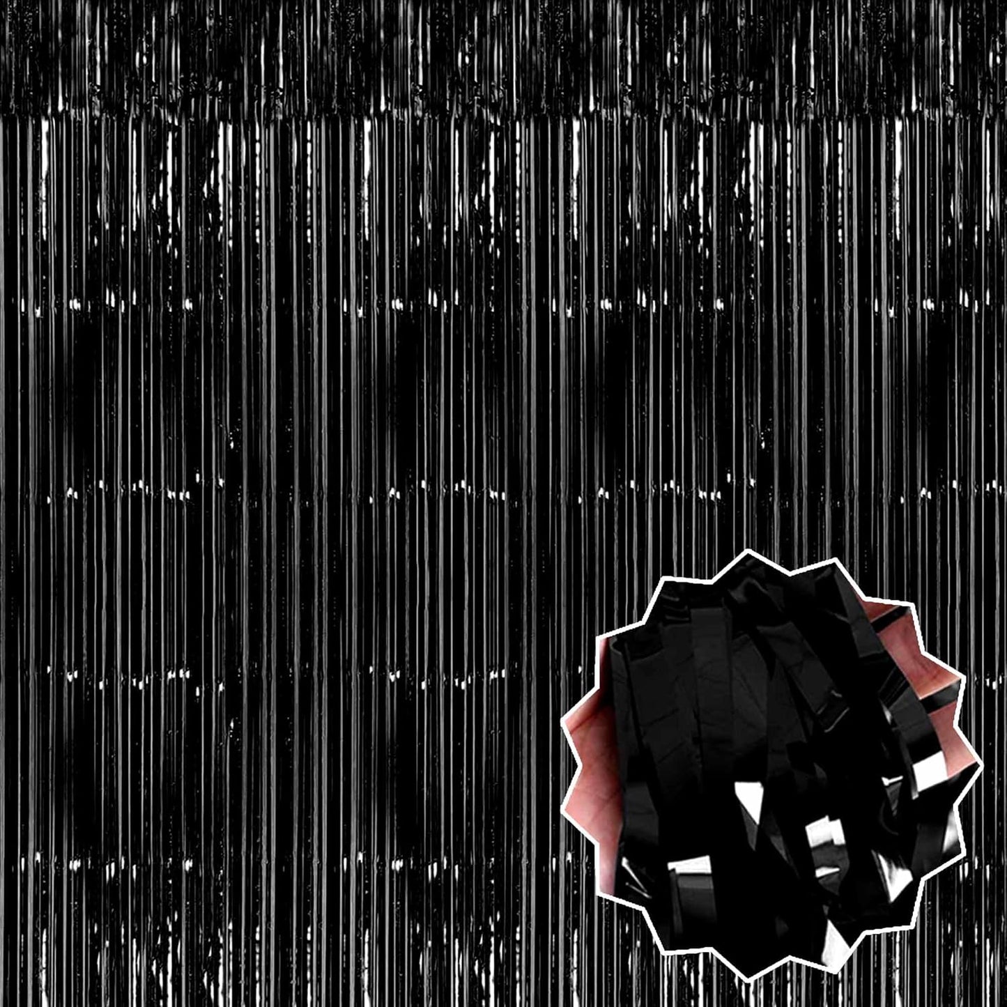 3 Pack Black Foil Fringe Curtains Backdrop, 3.28 x 9.8 Ft Metallic Streamers Tinsel Curtains Background for Photo Booth, Birthday, Halloween, Christmas, Thanksgiving, New Year Party Decorations