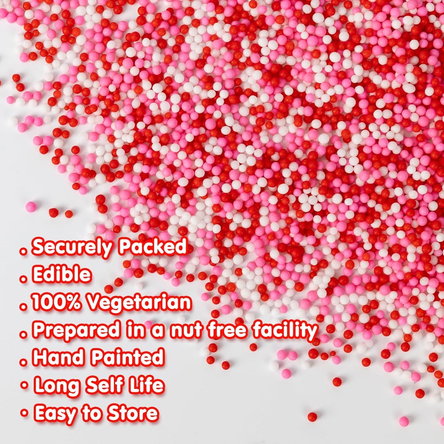 Edible Pearl Sprinkles,Nonpareils Pink White and Red Mix,Cute Pearls Cake Candy,Mini Sugar Sprinkles for Decorations Baking,Cake Ice Cream Cookies Cupcake Toppe Chocolate,Birthday Wedding Valentines Christmas Supplie 130g/4.58oz