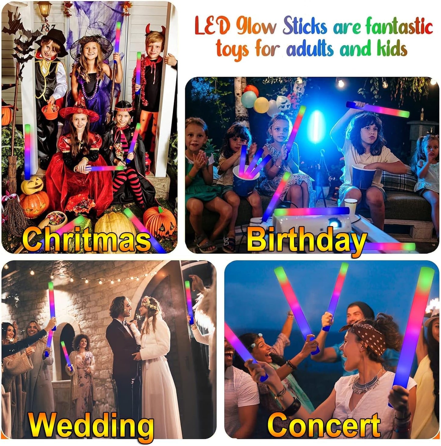 LifBetter Light Up Glow Sticks Bulk, LED Foam Sticks in The Dark with 3 Modes Flashing Led Foam Multicolor Batons Light up Party Favors for Birthdays, Weddings, Concerts, Festivals (20pcs)