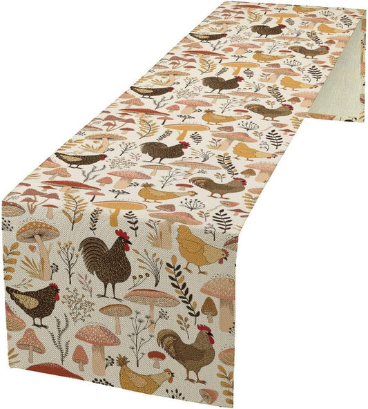 Mushroom Table Runner,Retro Natural Plant Famhouse Table Runner for Kitchen Dining Table Home Party Decoration 13x120 Inch
