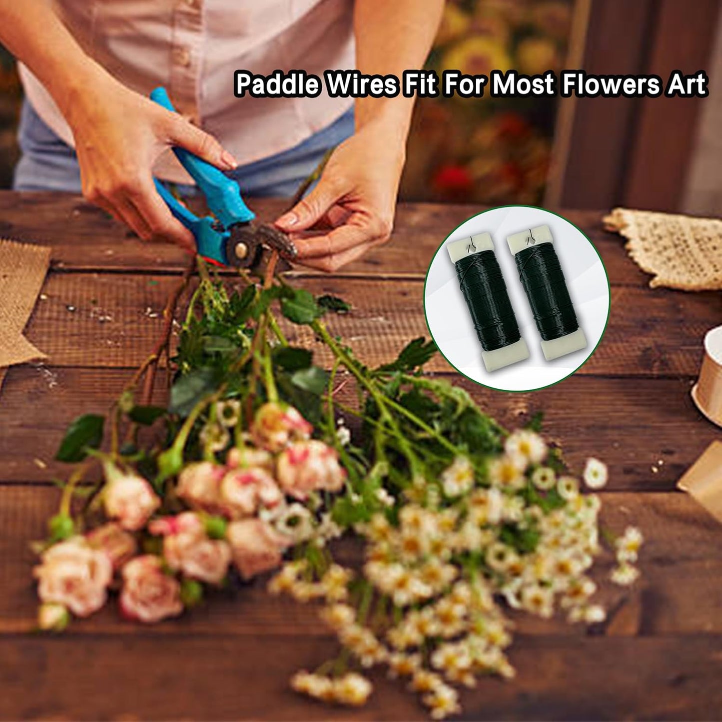 Green Floral Wire 3 Pack 114 Yards 22 Gauge Flexible Paddle Craft Wire for Wreath Making, Christmas Tree, Floral Arrangements and DIY Crafts