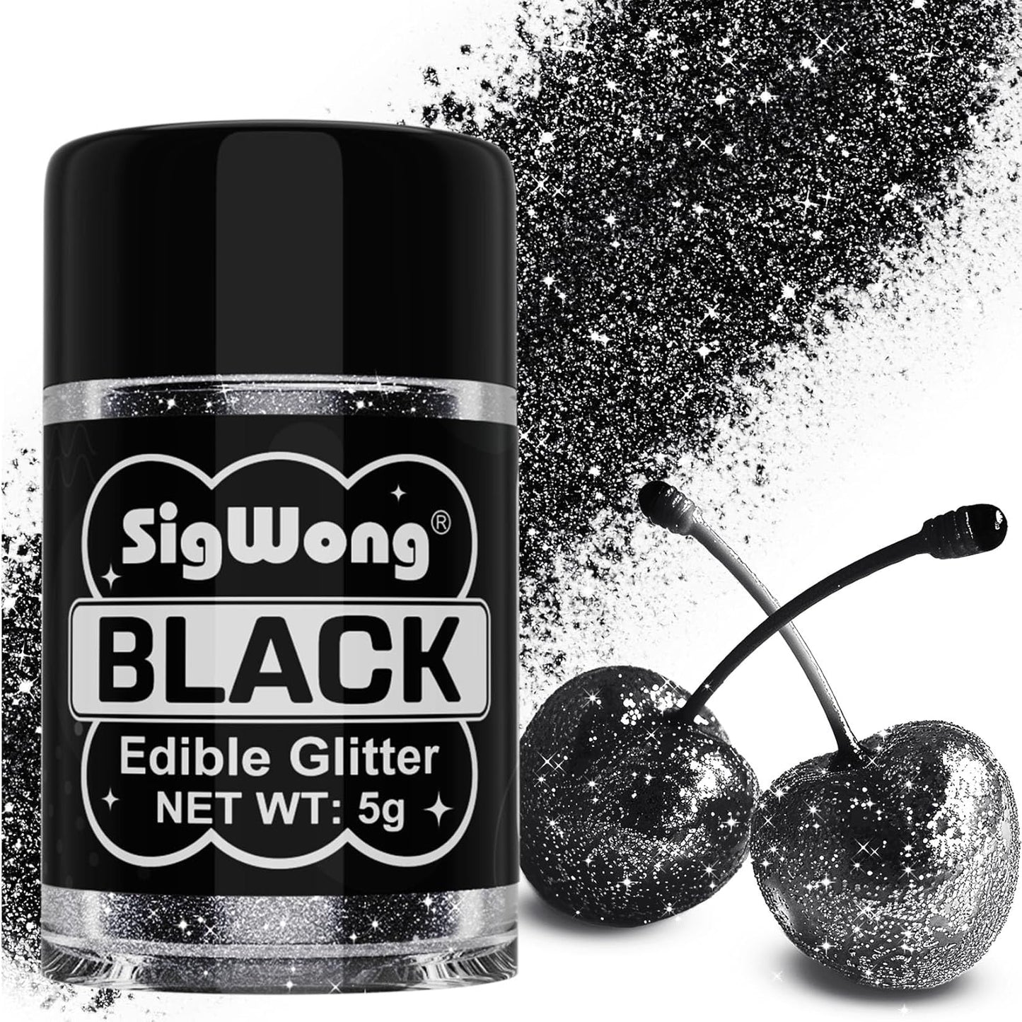 Black Edible Glitter - 5g Food Grade Cake Decorating Shimmering Glitter, Edible Sprinkle Luster Dust for Drinks, Chocolates, Fondant, Strawberries, Cupcakes, Candy, Cookie - Vegan