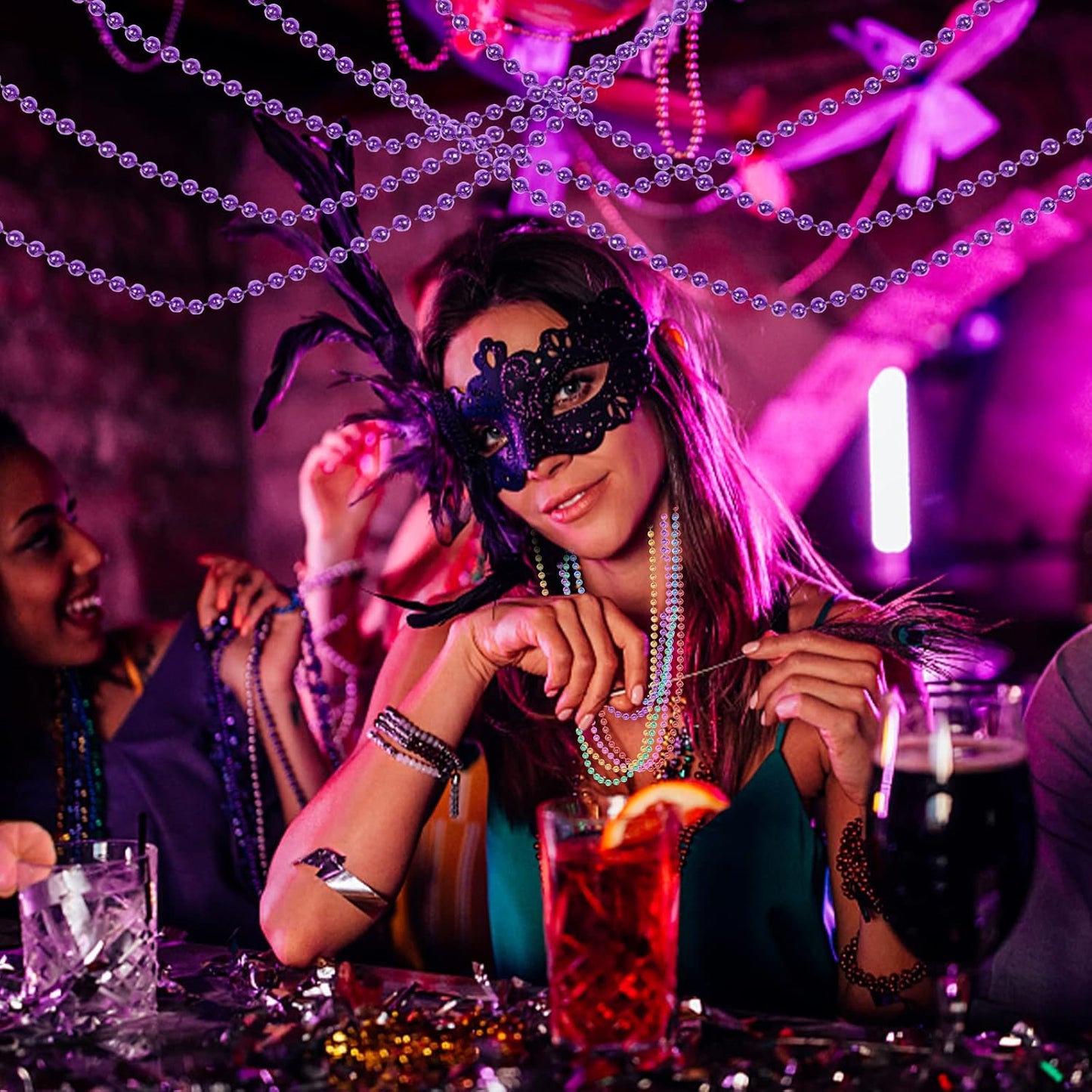 Faux Purple Pearl Beads Garland - 6mm Christmas Tree Beads 22 Yards Spool Pearl String Roll for Wedding Party Christmas Tree Decoration