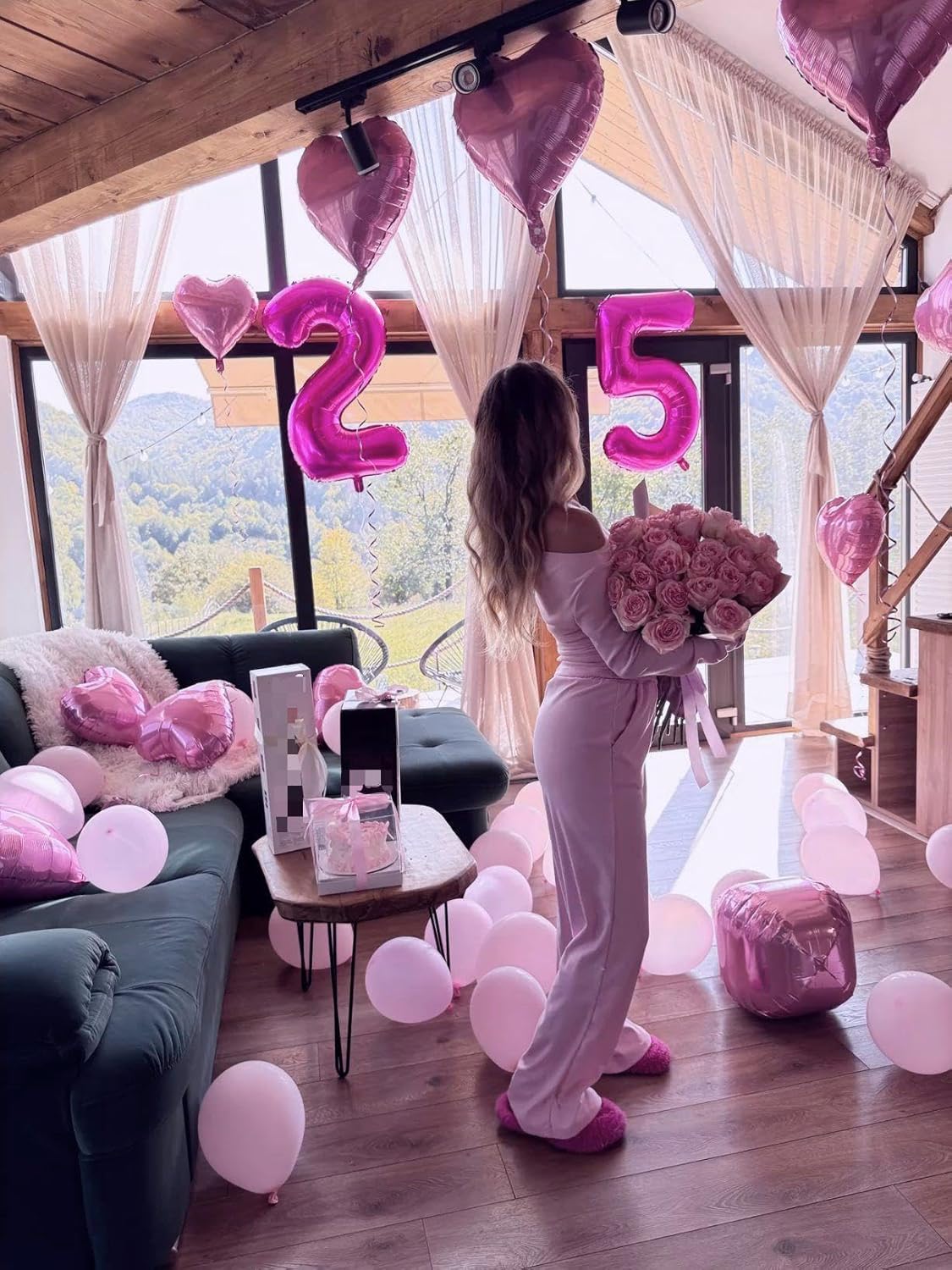 Rosy Purple 40 Inch Large Number 5 Birthday Balloon, Five 5th 15 25 35 50 55 Birthday Celebration Decorations, Rosy Purple Foil 5 Mylar Helium Balloons Girl Boy Anniversary Party Supplies