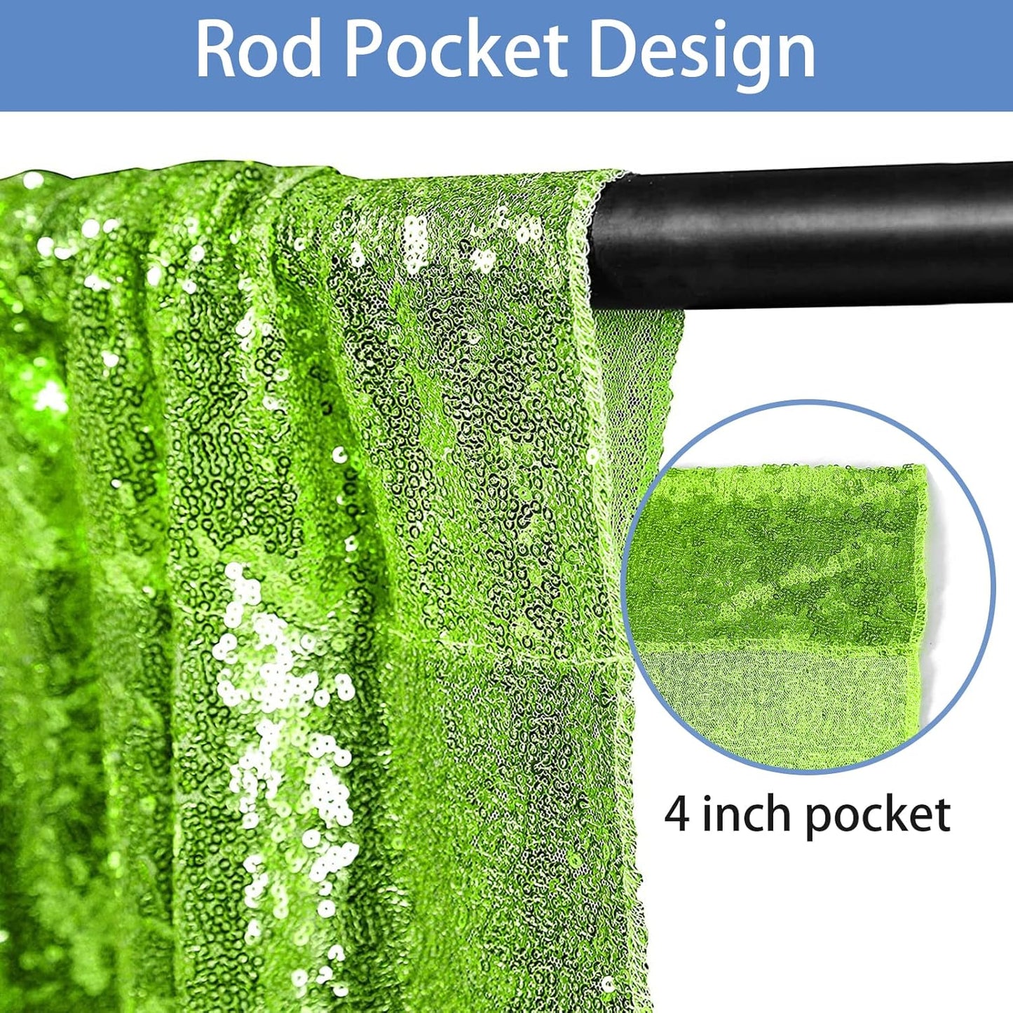 Hahuho Light Green Sequin Backdrop Curtain, 2PCS 2FTx8FT Glitter Backdrop Curtain for Parties, Christmas, Wedding, Banquet Decoration（2 Panels, 2FT x 8FT, Light Green）