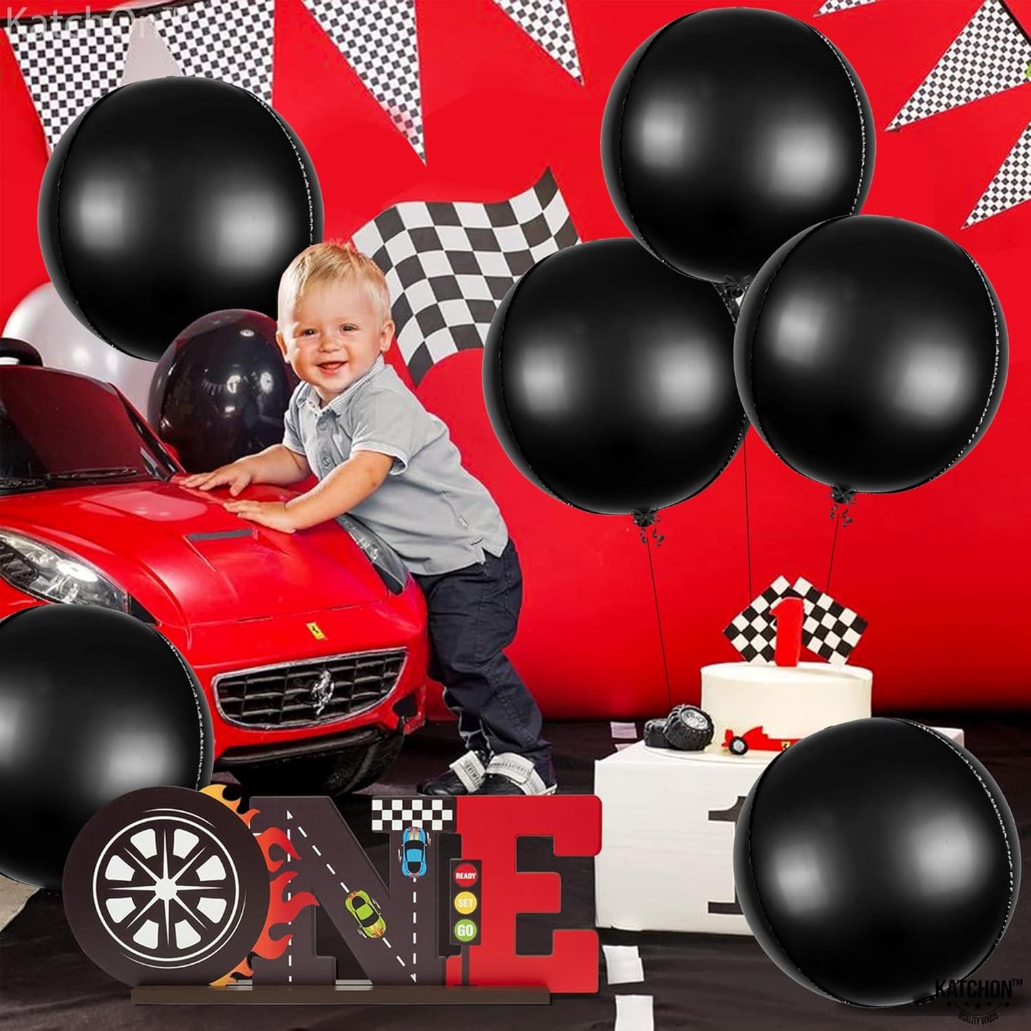 KatchOn, Big Matte Black Foil Balloons - 22 Inch, Pack of 6 | 4D Metallic Black Balloons for Halloween, Birthday Decorations | Black Metallic Balloon, Round Foil Balloons for New Year, Anniversary