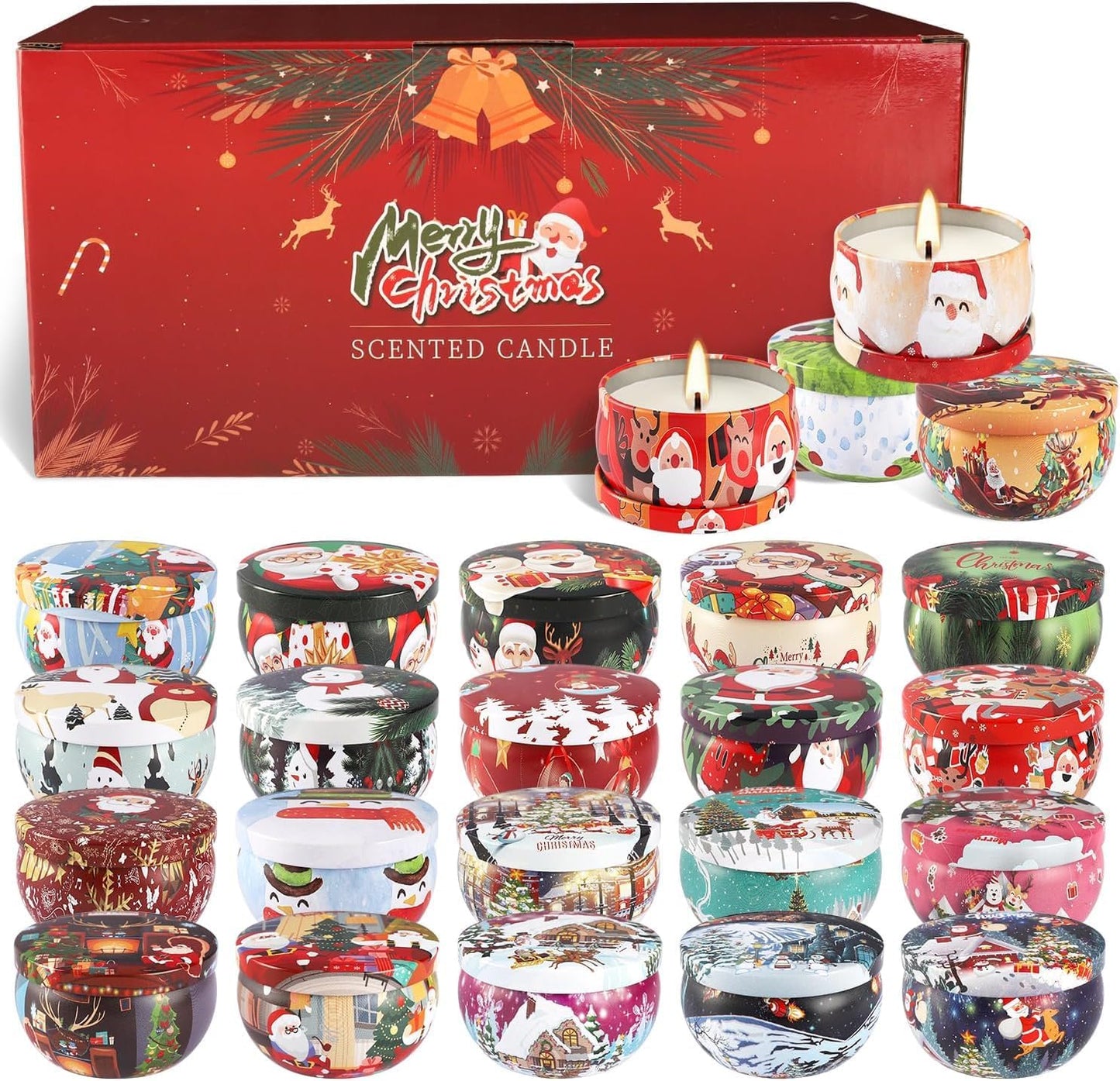 24 Pack Christmas Scented Candles Set for Home, Relaxing Stress Relief, Aromatherapy - Natural Soy Wax and Fragrance - Gifts for Women, Mom, Best Friend, Wife, Birthday