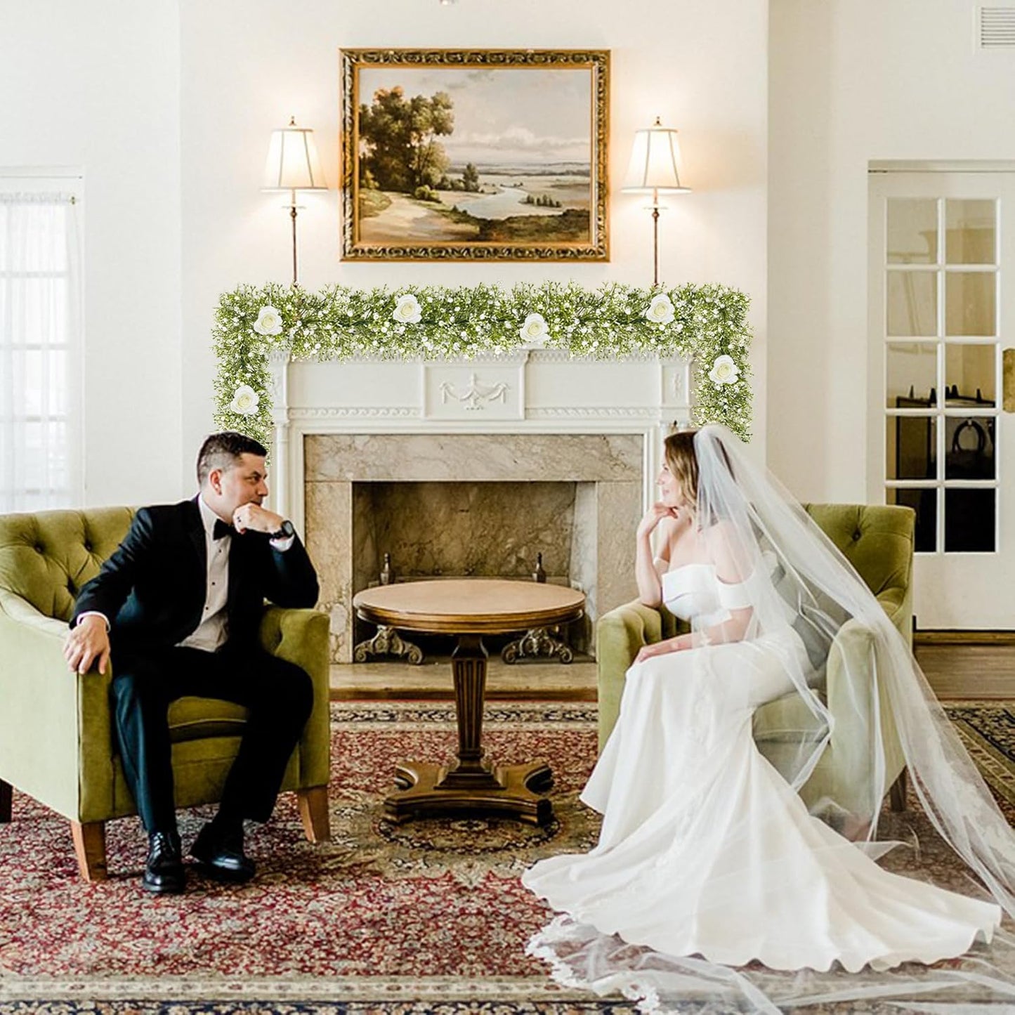 2 Pcs 5.8ft Artificial Baby Breath Flower Vines, Babys Breath Artificial Flowers Real Touch Faux Gypsophila Hanging Fake Baby's Breath Garlands for Wedding and Baby Shower Decor（White）