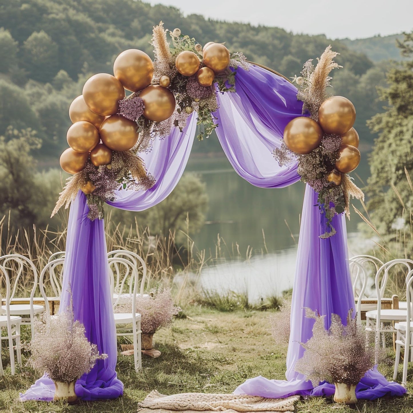 Wokceer Lavender Purple Wedding Arch Draping Fabric Backdrop 3 Panels 28.7" X 20FT Sheer Drapes Fabric for Wedding Arbor Ceremony Party